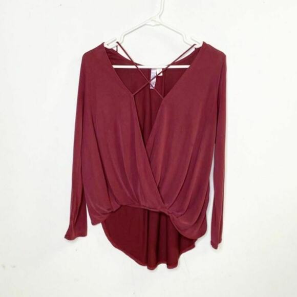 Anthro Alya wrap front burgundy maroon cross top blouse Sz small - Picture 1 of 8